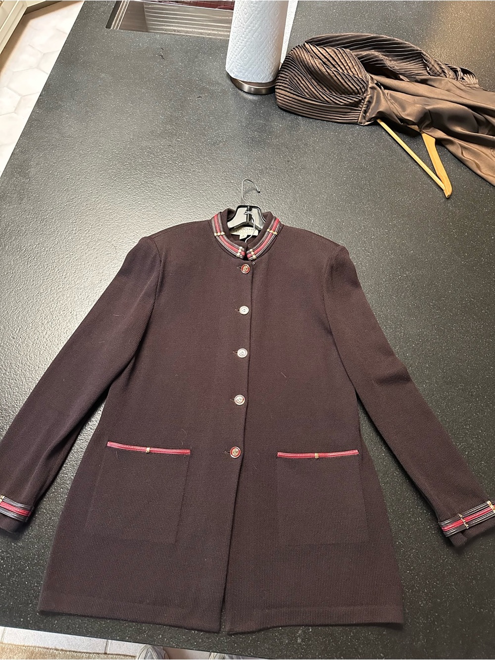 John Collection by Marie Gray Women’s Long Button Jacket w/ Pockets Brown/Red 12
